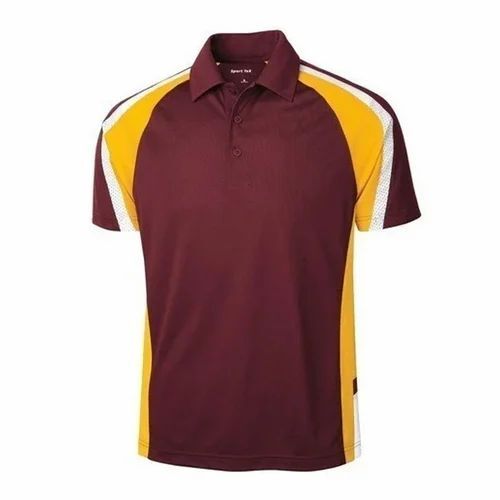 Mens Maroon Polyester Sports T Shirt