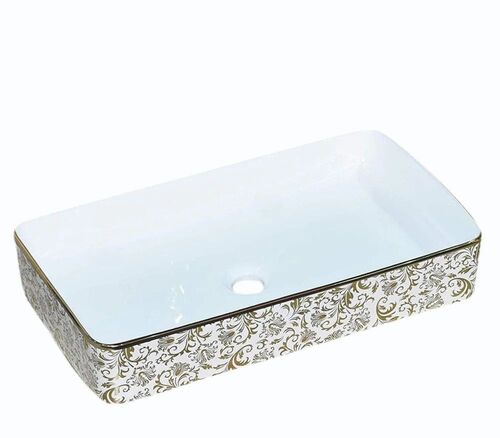 Rectangular Table Top Wash Basin - Ceramic, Standard Size, Smooth Finish | Stylist, Above Counter Installation, Glazed Surface