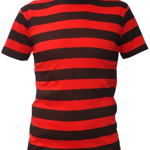 Skin Friendly Mens Striped Red and White Cotton T Shirts - Slim Fit, Sweat Absorbent, Stretchable Fabric