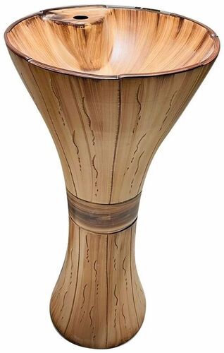 Wooden Pedestal Wash Basin - Wood, Standard Size, Brown | Stylist, Floor Mounted, Smooth Glazed Finish