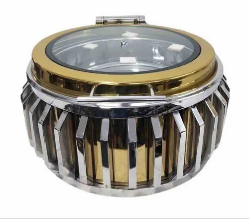 6 L Round Stainless Steel Chafing Dish - 18 Inch Diameter, Silver, Antique Design | Rust Proof, Corrosion Resistant, Heat Resistant, Durable