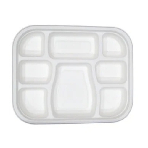 8 Compartment Bagasse Disposable Plate - Paper Material, White, Eco Friendly, Biodegradable, Leak Resistant, Microwave Safe