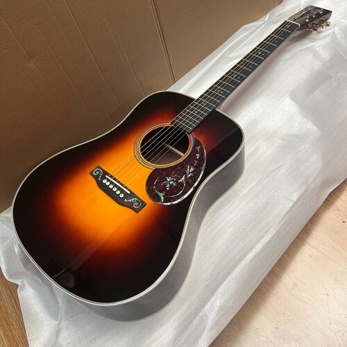 NEW Custom All Solid Wood Sunburst Spruce D Type Acoustic Guitar Abalone Ebony
