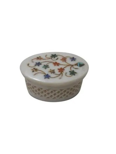 Round Marble Inlay Matchbox