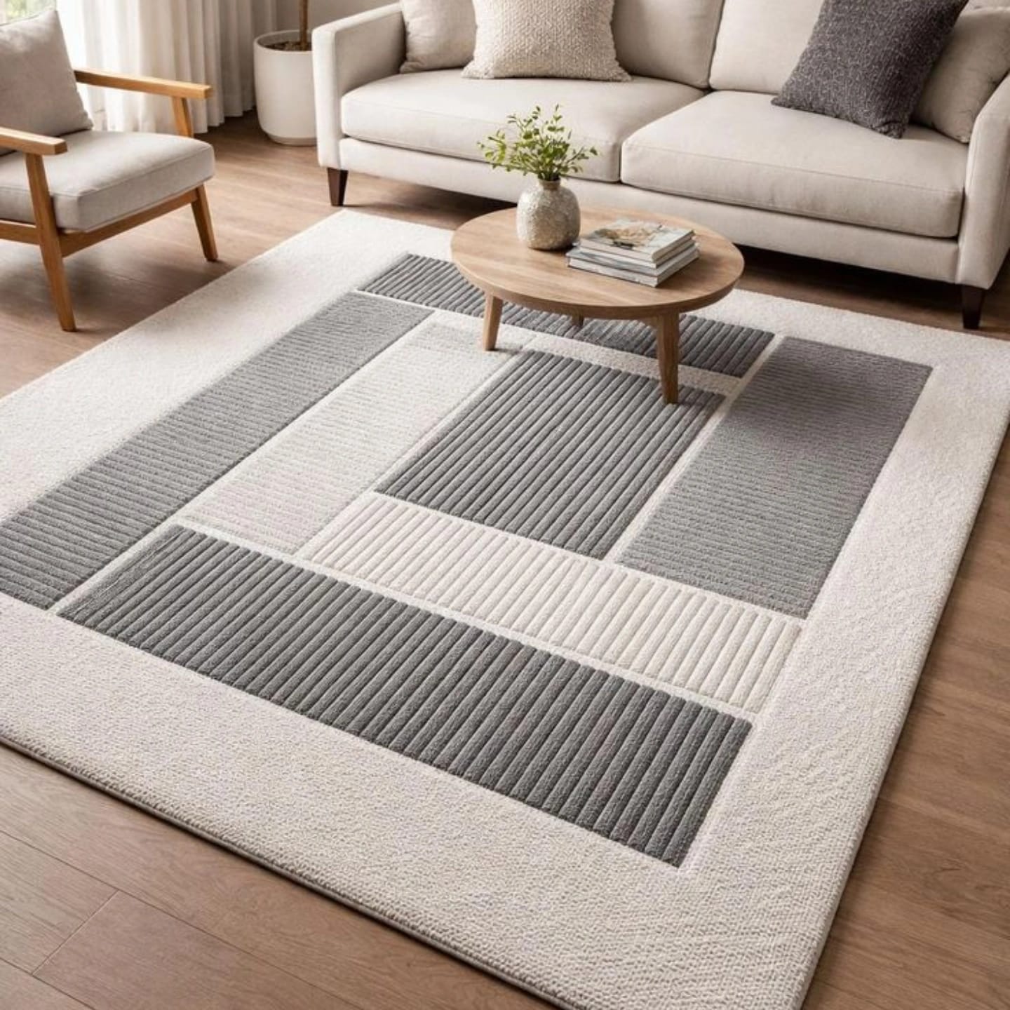 Gray Tufted Rug - Hand Washable, Rectangle, Anti-Slip | Soft Plush Texture, Durable Yarn