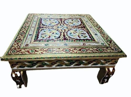 15x15 Inch Teak Wooden Meenakari Chowki