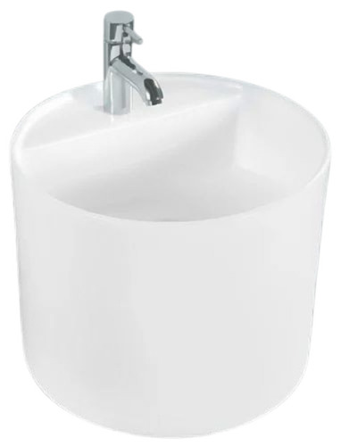 18 Inch Ceramic Round Wash Basin - 18x18x15 Inch, White, Wall Hung, Durable, Glossy Polished Finish
