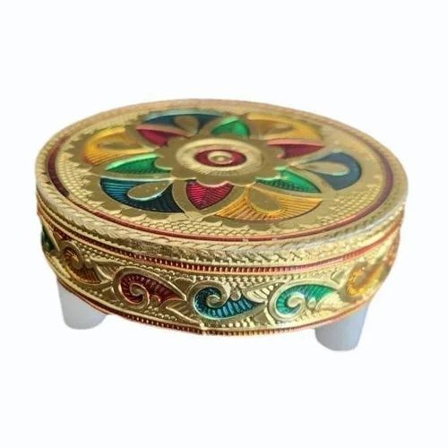 3x3inch Teak Wooden Round Meenakari Chowki