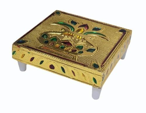 4x4 Inch Teak Wooden Meenakari Chowki