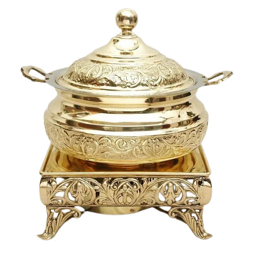 6 Litre Brass Chafing Dishes - Round Shape, Golden Color, Antique Finish, Corrosion Resistant, Rust Proof, Durable