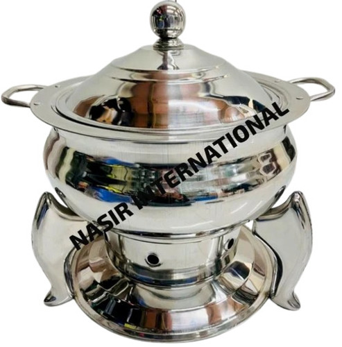 6 Litre Stainless Steel Chafing Dish - Round Shape, Silver, Polished Finish, Rust Proof, Durable