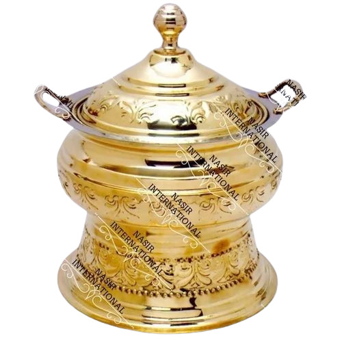 8 Litre Round Brass Chafing Dishes - Brass, 8 Litre, Golden | Corrosion Resistant, Rust Proof, Durable, Antique Finish