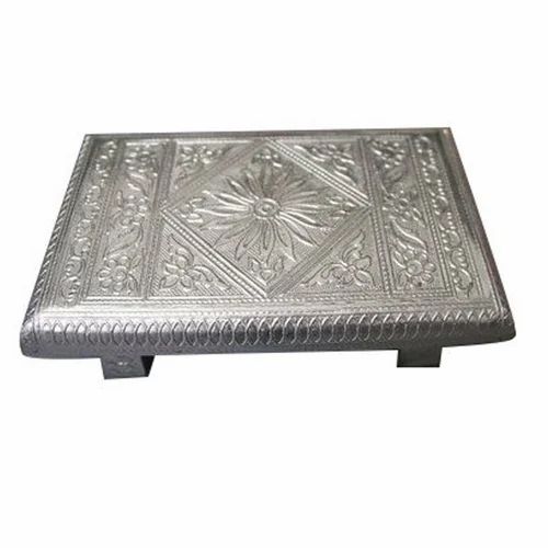 8x5 Inch Teak Wooden Meenakari Chowki - Teak Wood, 8x5 Inch, Silver, Glossy Finish, Durable, Eco-Friendly, Lightweight