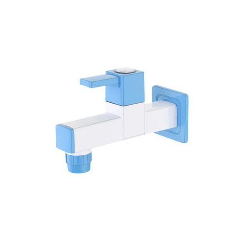 Ptmt Short Body Bib Cock - PTMT, 15mm, White & Blue | Durable, Wall Mounted, Square Shape