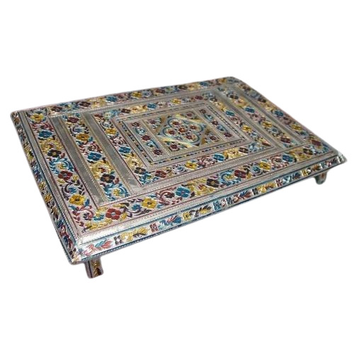 Silver Rectangular Teak Wooden Chowki - Custom Size Silver Finish | Durable Lightweight Eco-Friendly Glossy Polished