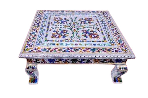 Silver Teak Wooden Meenakari Chowki