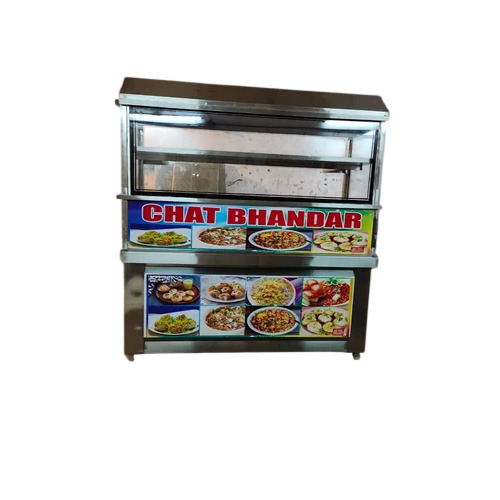 2 Shelves Golgappa Chaat Counter - Stainless Steel, 6 Feet, Silver | Portable, Easy-to-Clean, Customizable Design