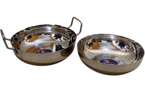 6 Inch Stainless Steel Kadai - Heavy Gauge, Smooth Surface, Silver, Rust-Proof | Durable, Low Maintenance, Restaurant Use
