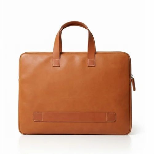 Brown Plain Laptop Sleeve Bag - Leather, Rectangular, Brown, Moisture Proof | Zipper Top, Modern Style, Flawless Finishing