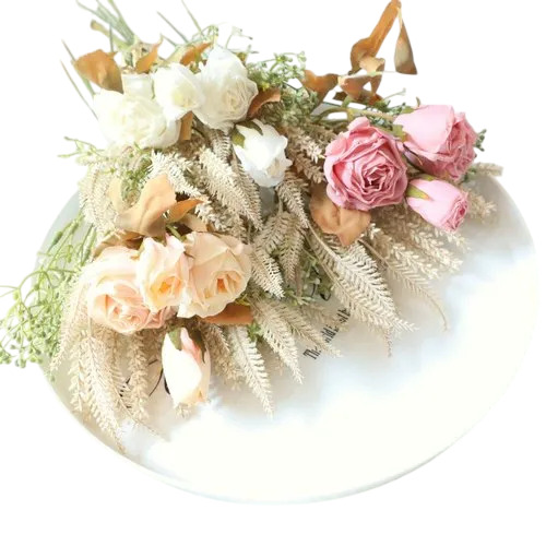 Colourful Bouquet Artificial Rose Golden Grain Fabric Flower