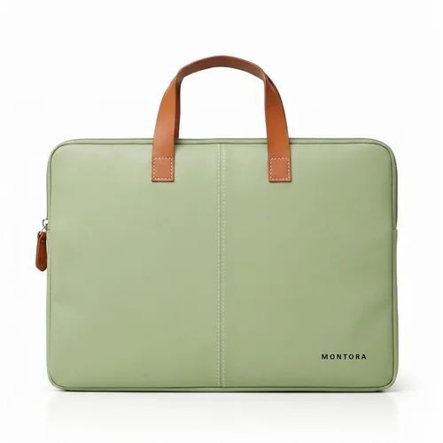 Green Laptop Sleeve Bag - Leather, Standard Laptop Size, Green | Moisture Proof, Zipper Top