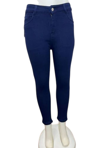 Single Button Blue Women Jeans