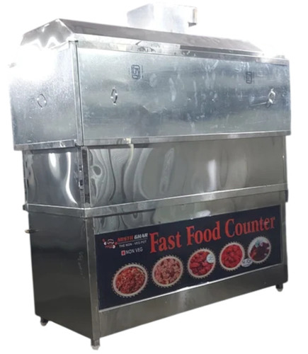 Stainless Steel Fast Food Stall - Stainless Steel, 7 Feet Height, 150 kg Capacity | Silver, Rectangular, Polished Surface, Mobile with 4 Wheels