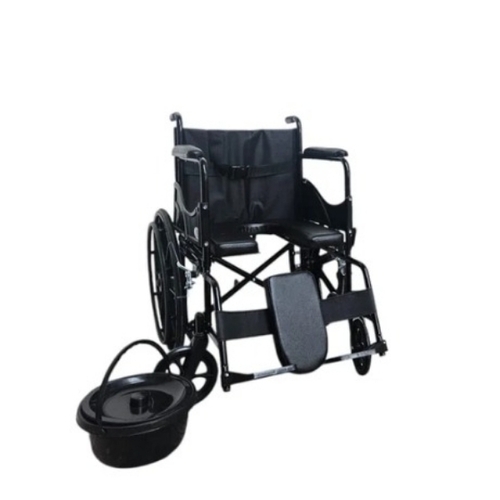 The Health Iq Glide Commode Wheelchair - Rust-Resistant Frame, Black | Foldable, Cushioned Seat, Safe Braking, Removable Bucket