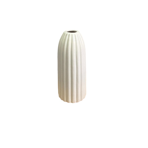 11 Inch Ivory Ceramic Vase Fluted Ribbed Tall Vase For Hotel And Home Decor - Color: White