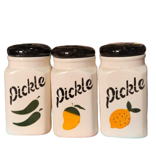 Ceramic Pickle Jar Set of 3 350 ml Airtight Achar Container