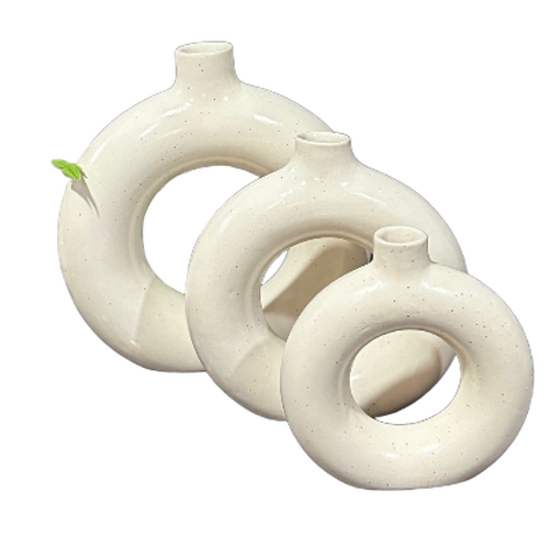 White Ceramic Donut Vase Set of 3 (6, 8, 10 Inch) for Gifting