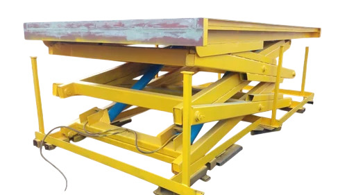5 Ton Mild Steel Scissor Car Lift - 5x2.5 ft, Yellow, 30 ft Hydraulic Lift, Foot Control Operation