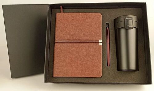 Plain 3 In 1 Corporate Gift Set - Brown & Black, Standard Size | Stylist, Eco Friendly, Office Use
