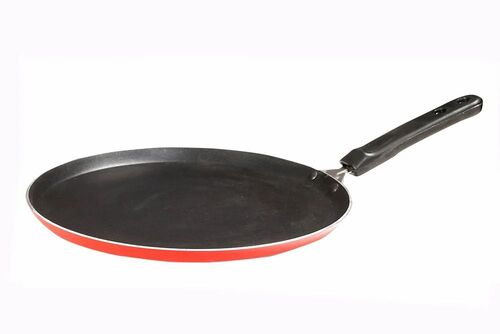 Stylist Non Stick Dosa Tawa - Aluminum Alloy, Black, Induction Bottom | Plastic Handle, Round Shape