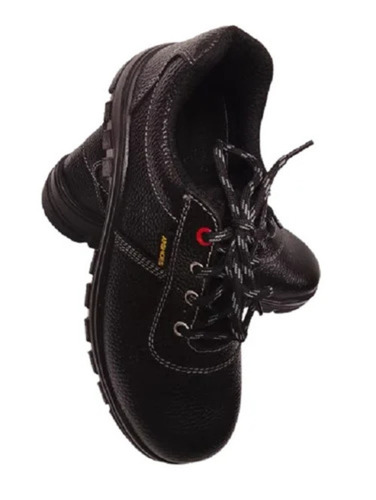 Black Industrial Safety Shoes - Grain Leather, Black, Steel Toe, Low Ankle, PU Sole, EN ISO 20345 Certified, Durable Men