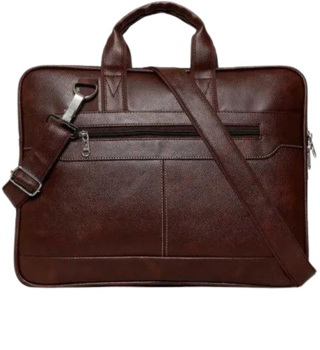 Brown Color Office Laptop Bag - PU Leather, Various Sizes, Brown, Zipper Closure | Handled Shoulder Bag, Plain Pattern, Matt Finish