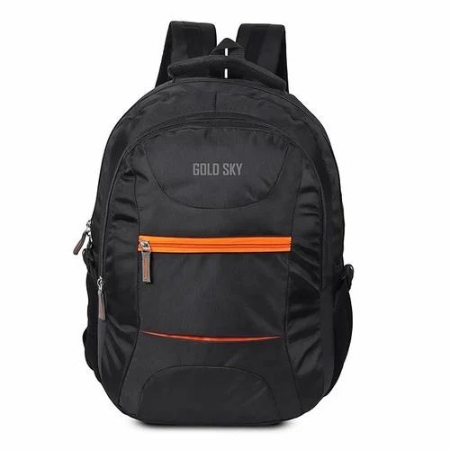 Gold Sky Black Laptop Backpack - Polyester, 25L, Black, Printed, Zipper Closure, Shoulder Handle | Biodegradable, Moisture Proof, Shock Resistant, Security Features