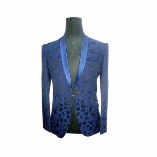 Mens Designer Printed Blazer - Light Weight Blue, Full Sleeves | Elegant Design, Comfortable Fit, Breathable