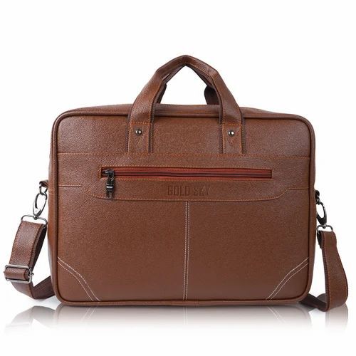 Office Laptop Bag - PU Leather, Various Sizes, Brown, Zipper Closure | Shoulder Bag, Plain Pattern, Water Resistant