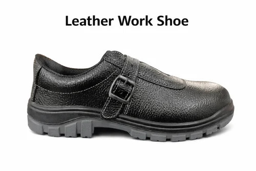 Steel Toe Leather Safety Shoes - Grain Leather, Black, PU Double Density Sole, 200J Impact Resistance | Slip Resistant, Oil Resistant, Anti-Static