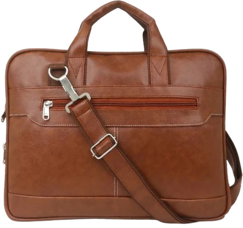 Tan Brown Pu Leather Laptop Bag For Men - Pu Leather, Various Sizes, Tan Brown | Zipper Closure, Water Resistant, Handled Shoulder Bag