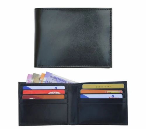 Black Leatherette Men Wallet - Leather 22.5x9cm, Black, Polished | 8 Card Slots, Durable Comfortable Design