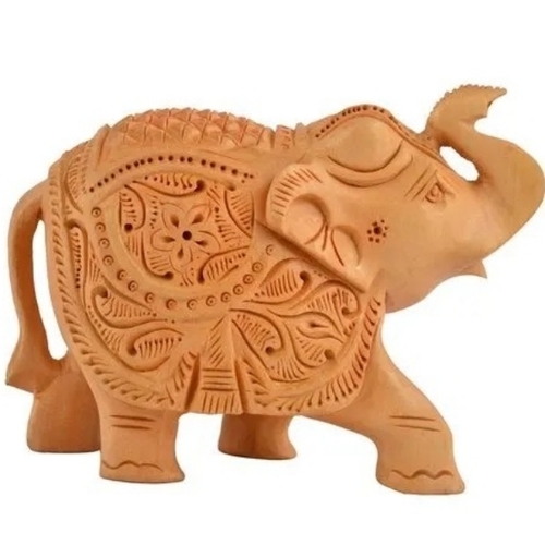 Carving Wooden Elephant - Wooden, Brown, Lightweight | Smooth Finish, Fine Detailing, Elegant Design, Eco Friendly