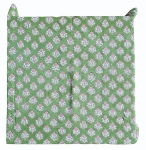 Basil Green Floral Hand Block Printed Cotton Fabric