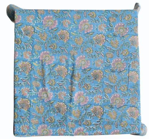 Blue Floral Hand Block Printed Cotton Cambric Fabric