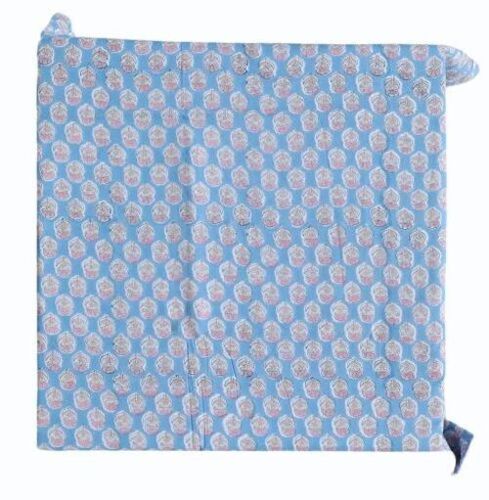 Cerulean Blue Floral Hand Block Printed Cotton Cambric Fabric