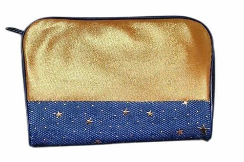 Designer Printed Jewelry Pouch Purse - Color: Blue And Golden
