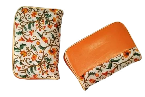 Handmade Printed Jewelry Pouch Purse - Color: Orange And Green
