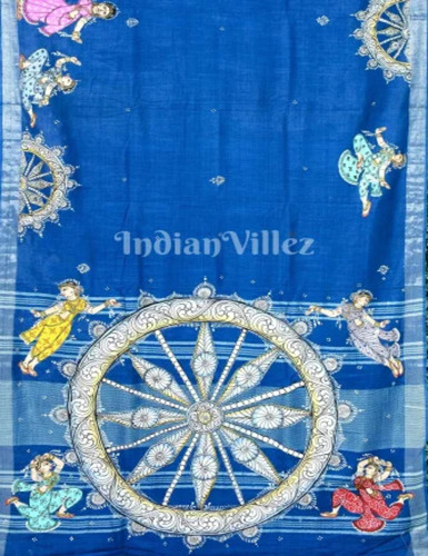 Blue Fancy Pattachitra Saree