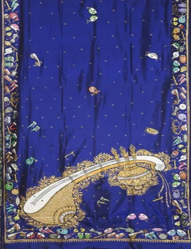 Blue Sitar Hand-Painted Pattachitra Saree